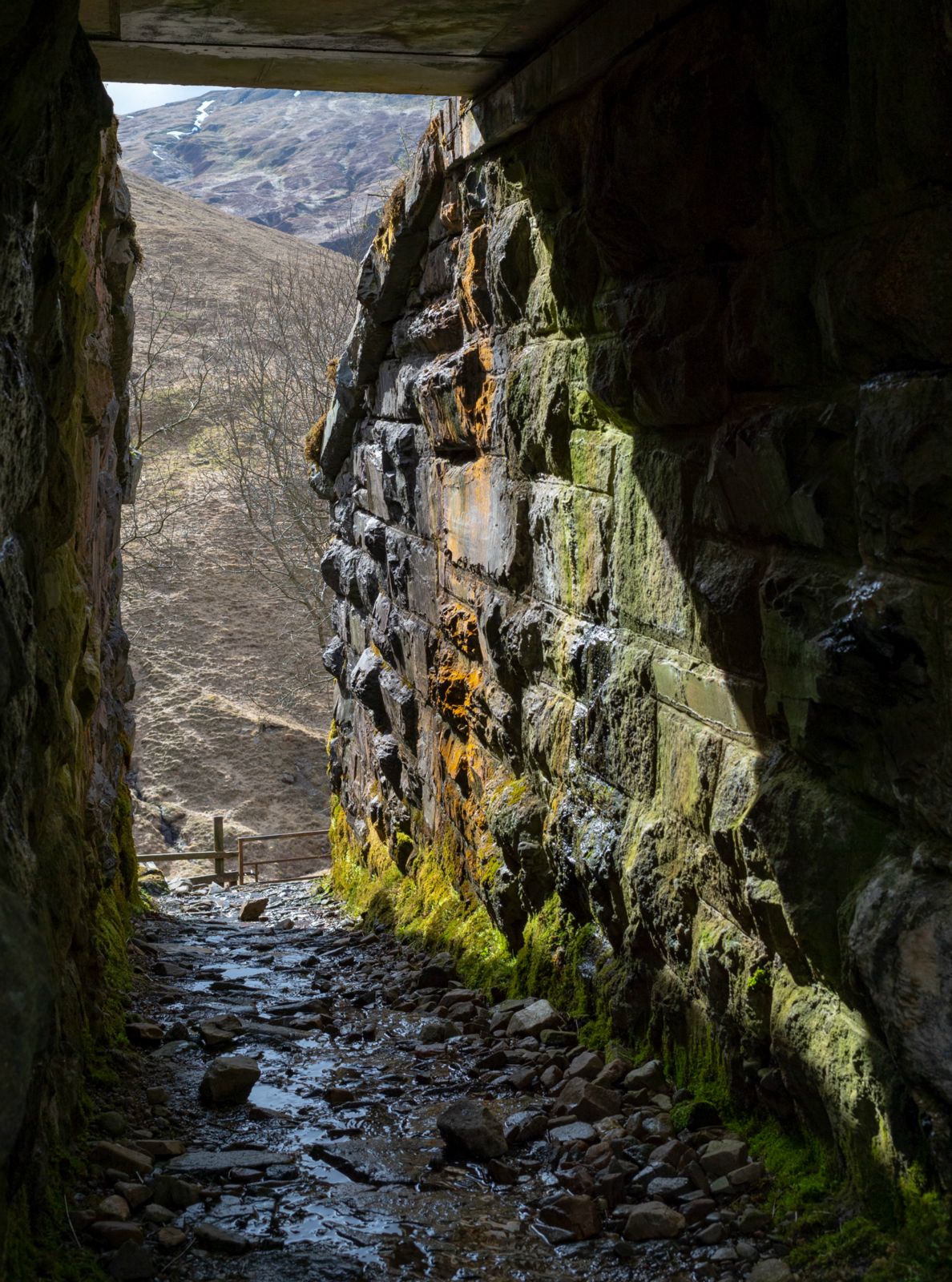 Catle Creep under the West Highland Railway line  at the foot of Beinn Odhar